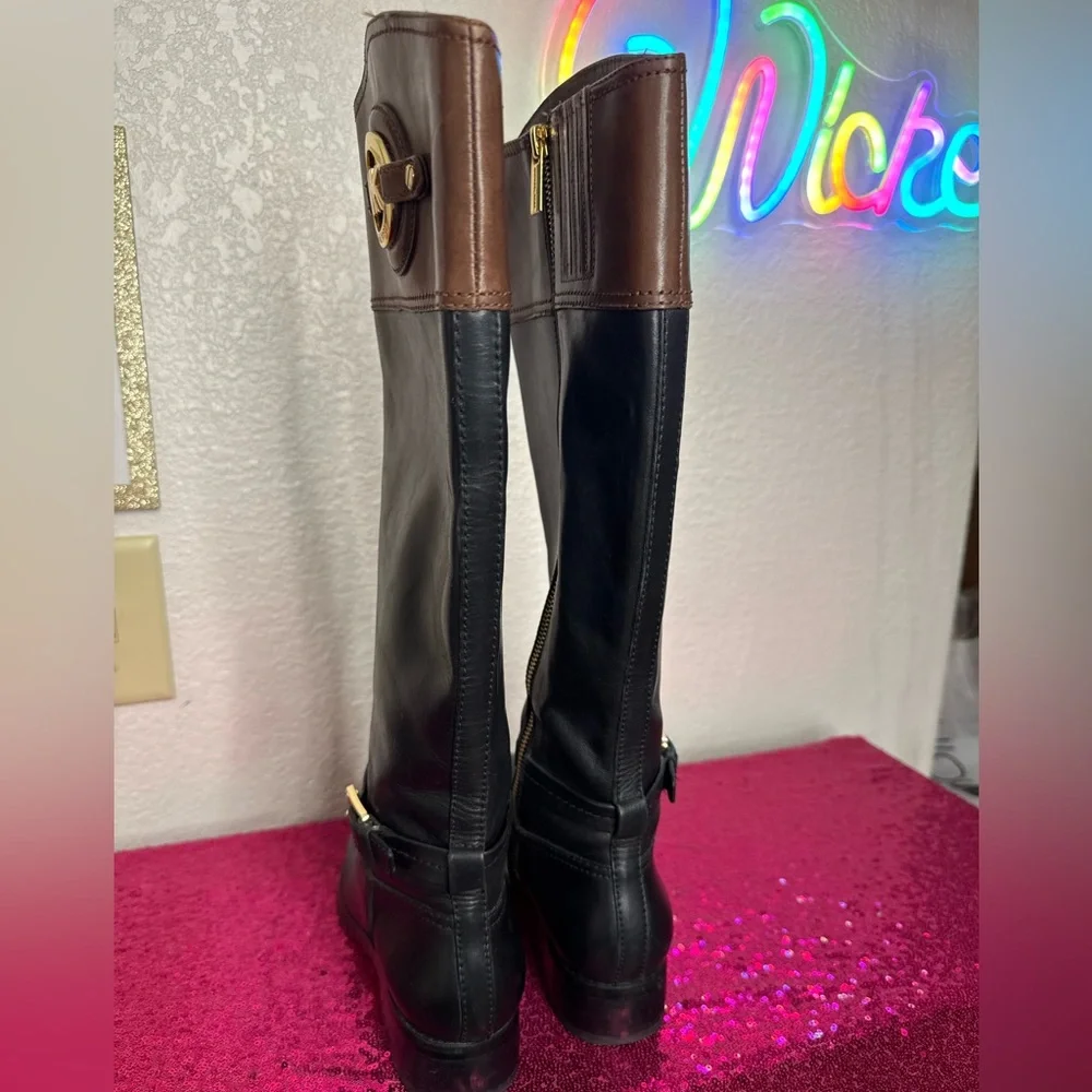 MICHAEL KORS 🌟 STOCKARD Knee-High Riding Boots (Women’s Size 7) Blk/Brown/Gold